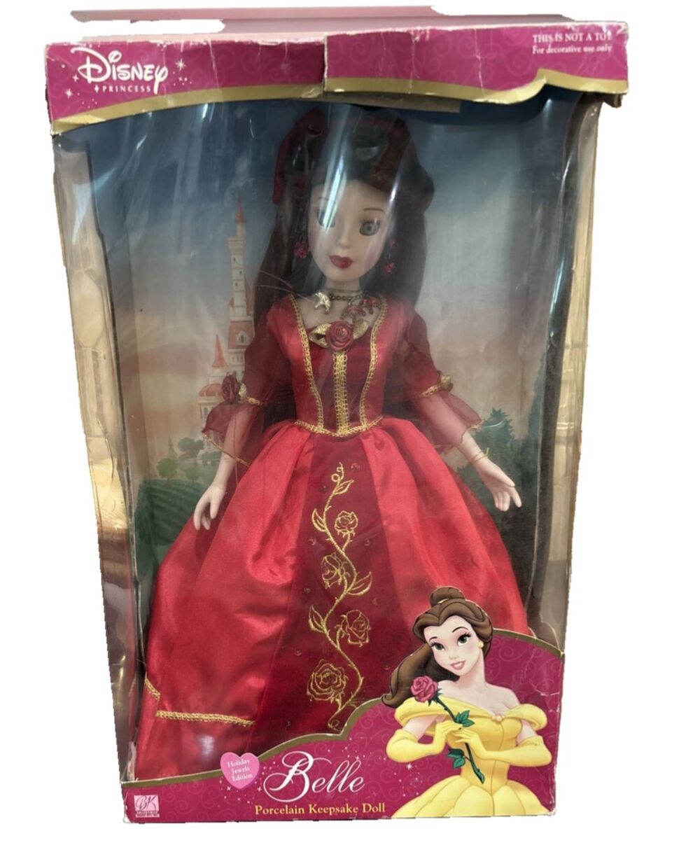 DISNEY BELLE PORCELAIN 16" DOLL 2003 BEAUTY & THE BEAST Red Dress NEW. READ